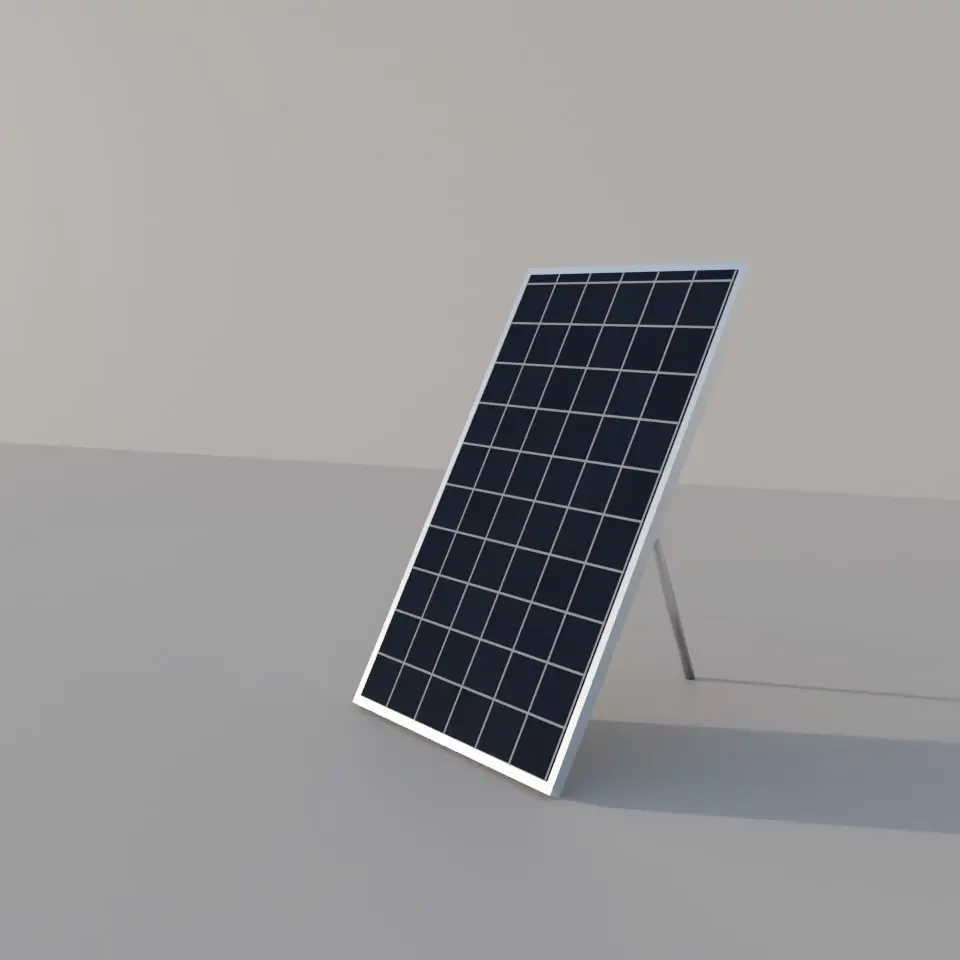 Illustrative render of a single solar panel catching low evening sun.